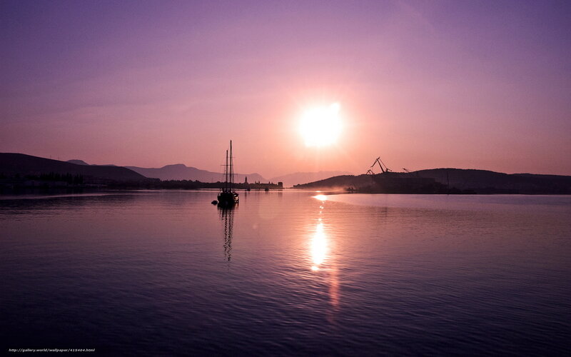 Sailboat on Calm Water — Purple, Serene, Sunset, Photograph