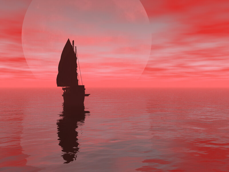 Sailboat on Calm Water — Red, Serene