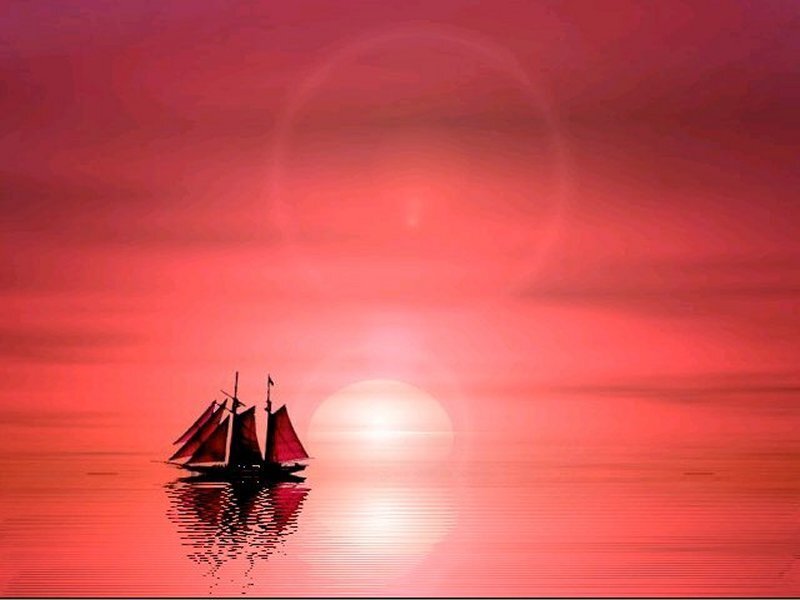 Sailboat on Calm Water — Red