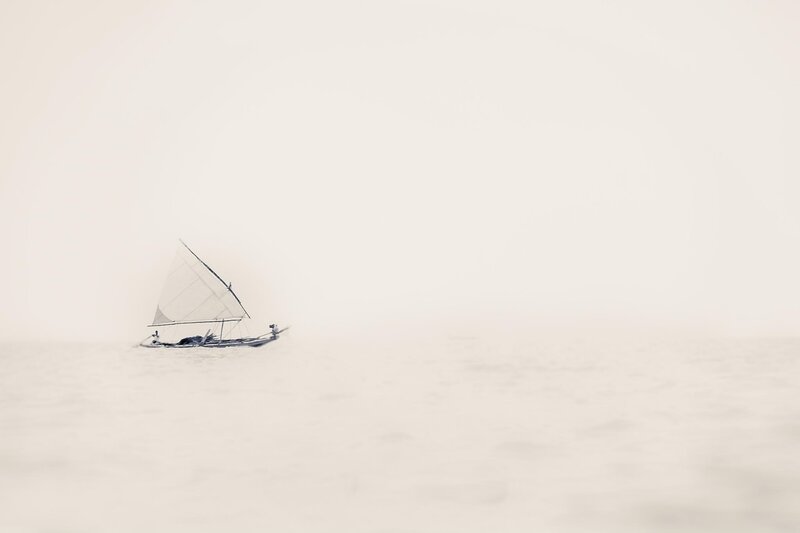 Sailboat on Calm Water — White, Serene