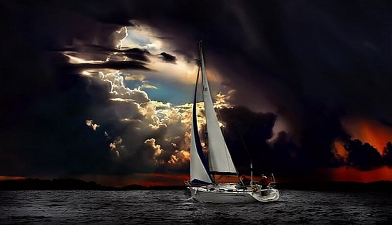 Sailboat on Dark Water — Black