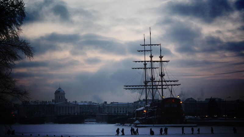 Sailboat on Frozen River