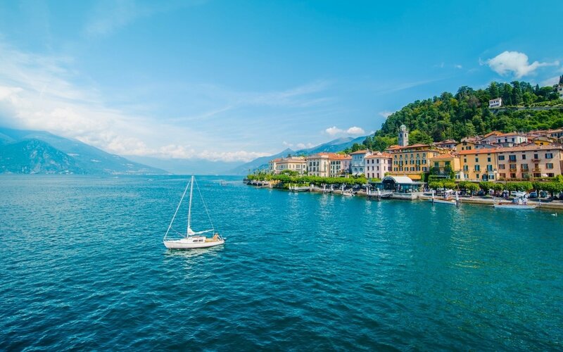 Sailboat on Lake — Blue, Serene, Afternoon, Photograph, Town
