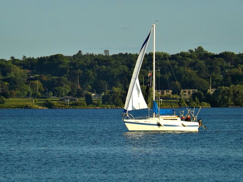 Sailboat on Lake — Blue, Serene, Afternoon, Photograph, Trees