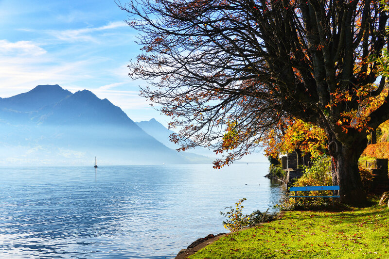 Sailboat on Lake — Blue, Serene, Autumn
