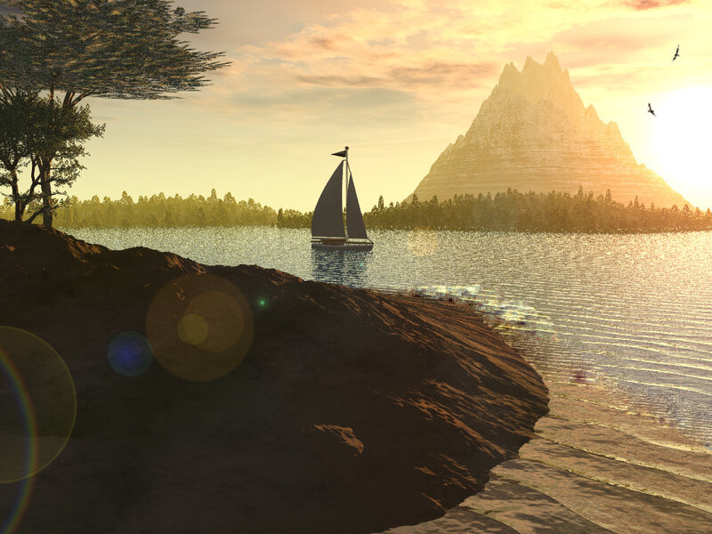 Sailboat on Lake — Gold