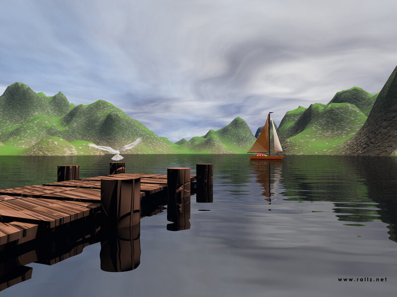 Sailboat on Lake — Green, Serene