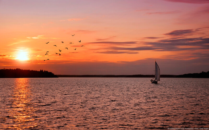 Sailboat on Lake — Orange