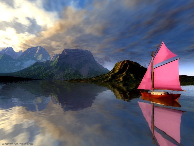 Sailboat on Lake — Pink