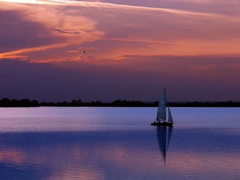 Sailboat on Lake — Purple, Serene