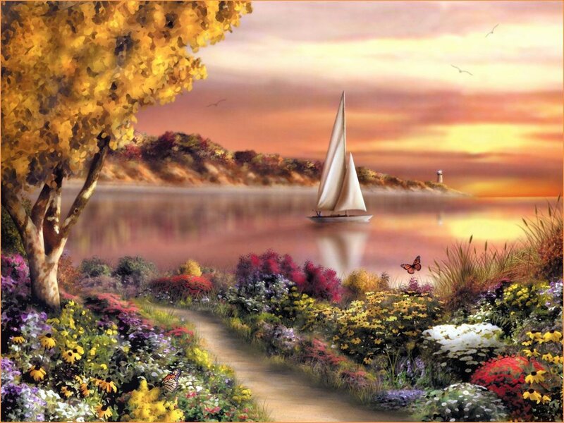 Sailboat on Lake — Yellow, Serene