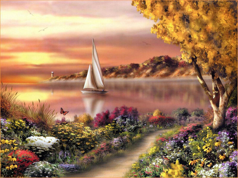 Sailboat on Lake — Yellow