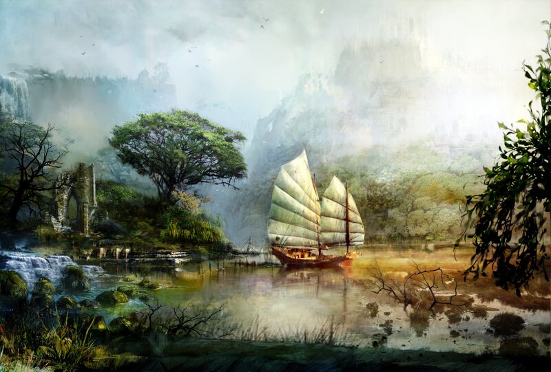 Sailboat on Misty River