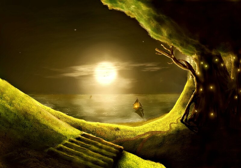Sailboat on Moonlit Sea