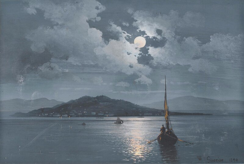 Sailboat on Moonlit Water