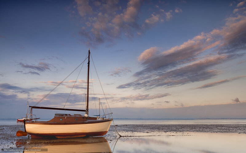 Sailboat on Mudflat — Blue