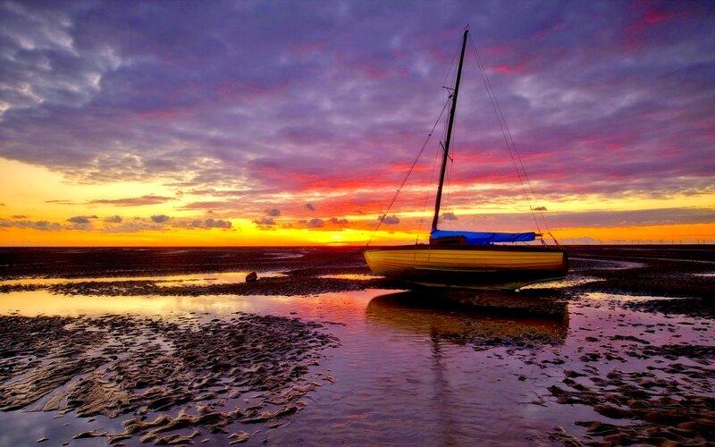 Sailboat on Mudflats — Purple