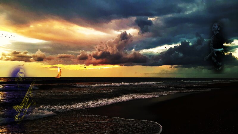 Sailboat on Ocean at Sunset — Orange