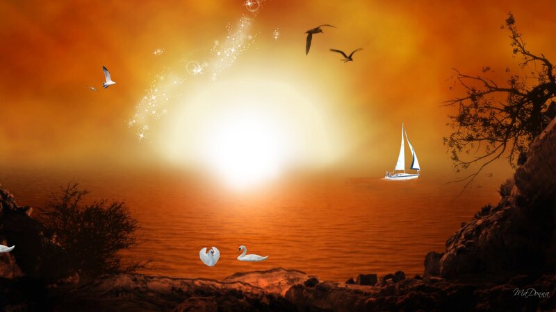 Sailboat on Ocean at Sunset