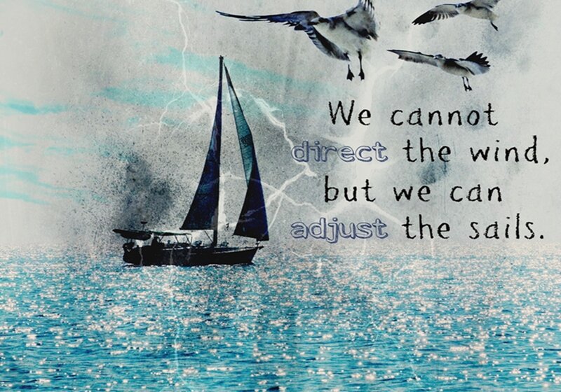 Sailboat on Ocean — Blue, Dramatic, Digital Art
