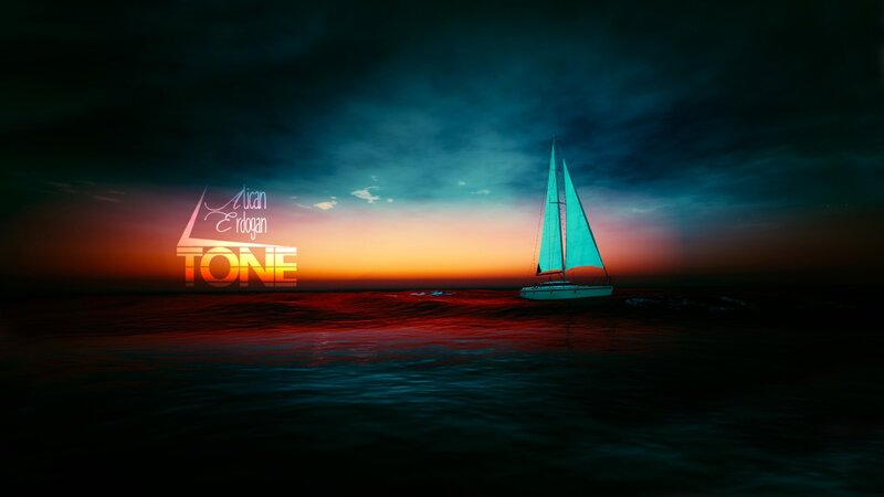 Sailboat on Ocean — Blue, Dramatic, Sunset, Digital Art, Sky