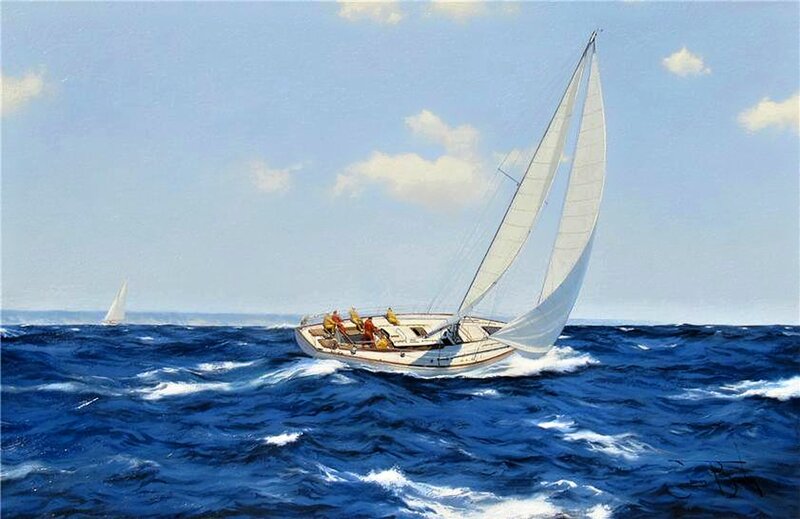 Sailboat on Ocean — Blue, Dynamic