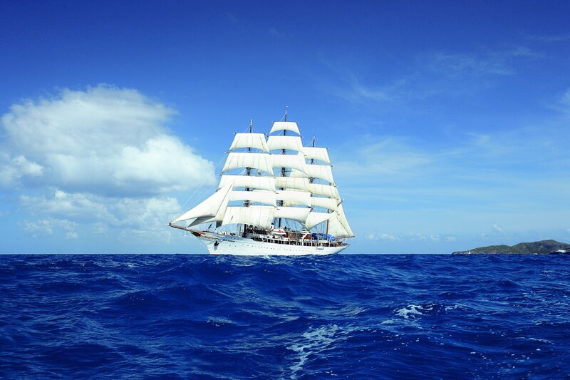 Sailboat on Ocean — Blue, Photograph
