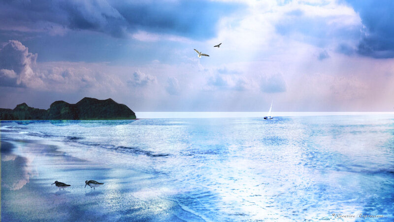 Sailboat on Ocean — Blue, Serene, Afternoon, Digital Art