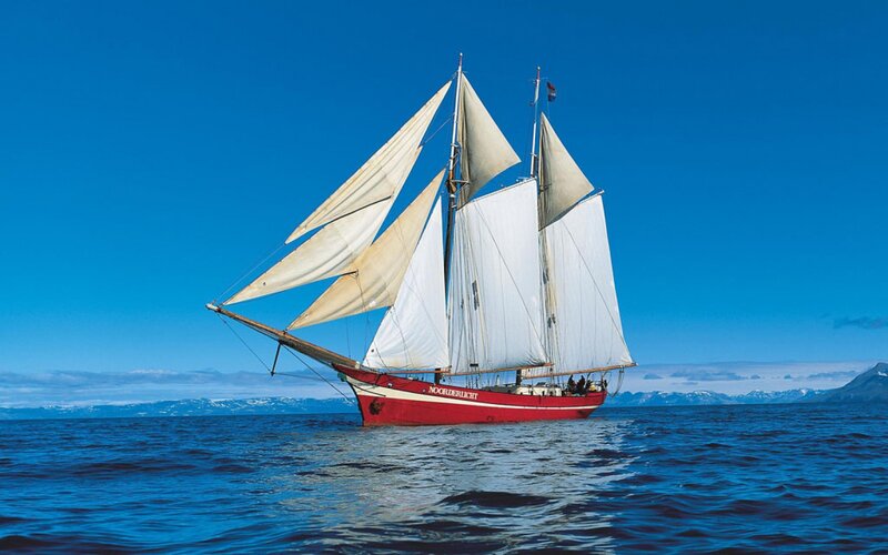Sailboat on Ocean — Blue, Serene, Afternoon, Photograph, Mountains