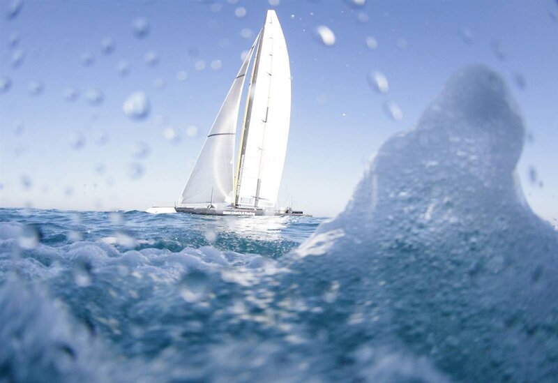 Sailboat on Ocean — Blue, Serene, Afternoon, Photograph, Sky, Bubbles