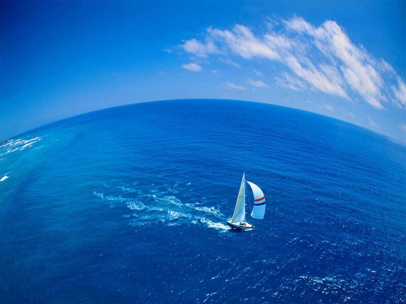 Sailboat on Ocean — Blue, Serene, Afternoon, Photograph, Sky, Cloud