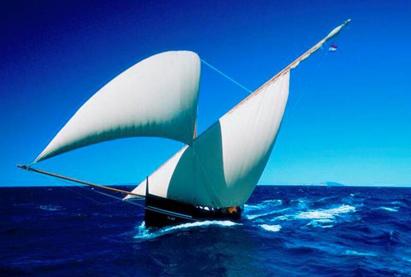 Sailboat on Ocean — Blue, Serene, Afternoon, Photograph, Sky, Sails