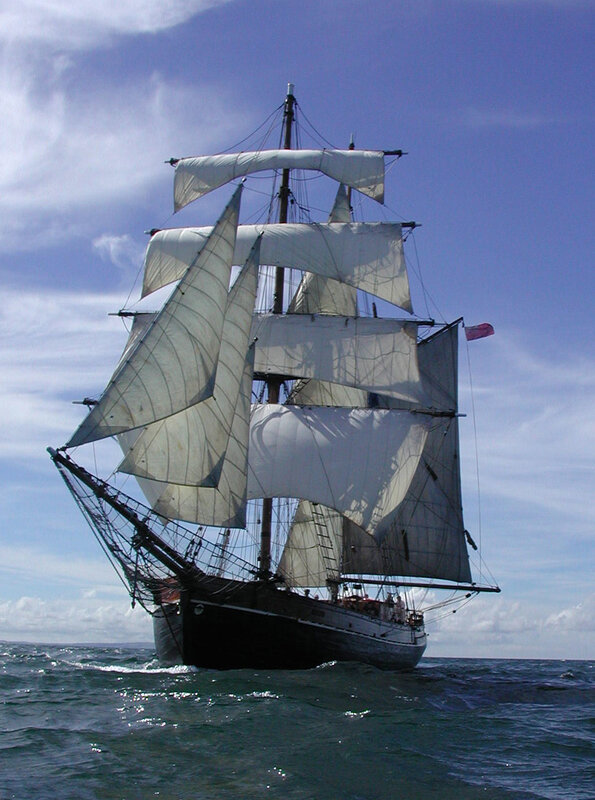 Sailboat on Ocean — Blue, Serene, Afternoon, Photograph, Sky, Sails, White