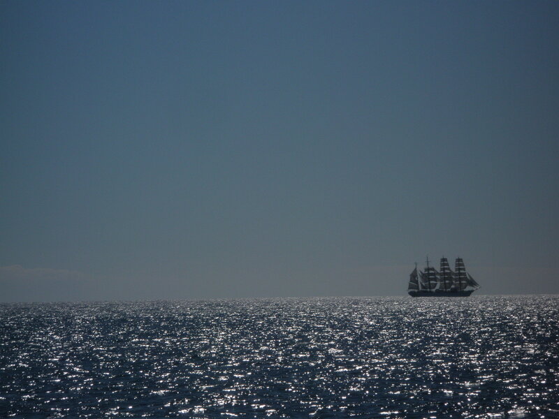 Sailboat on Ocean — Blue, Serene, Afternoon, Photograph, Sky, Ship