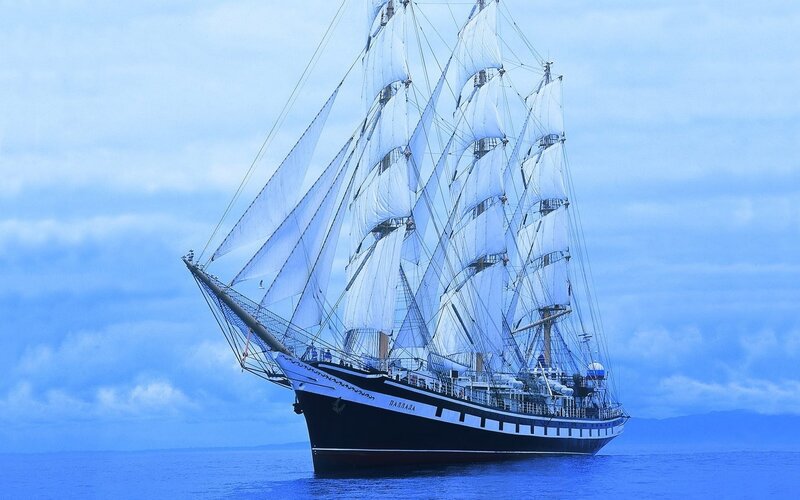 Sailboat on Ocean — Blue, Serene, Photograph, Sky