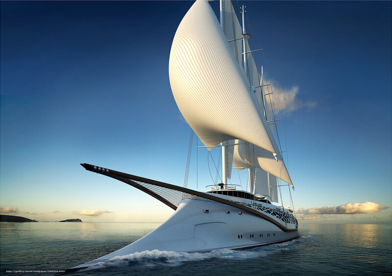Sailboat on Ocean — Blue, Serene, Sunset, 3d Render, Sky