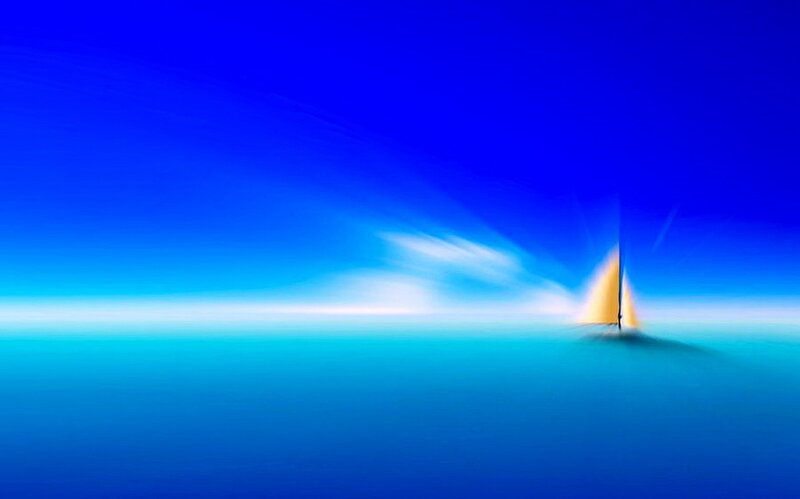 Sailboat on Ocean — Blue, Serene