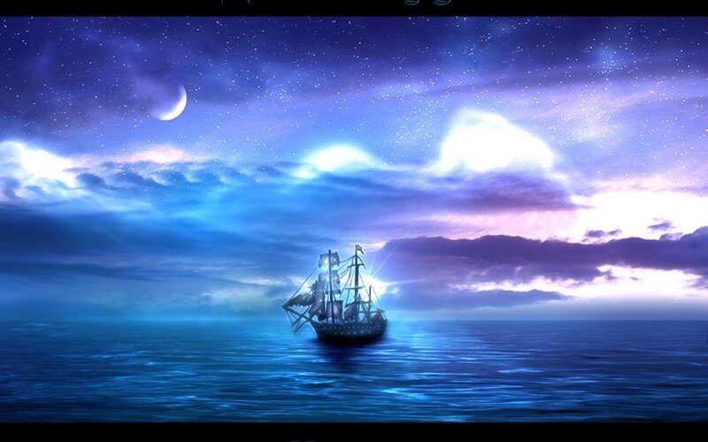 Sailboat on Ocean — Blue