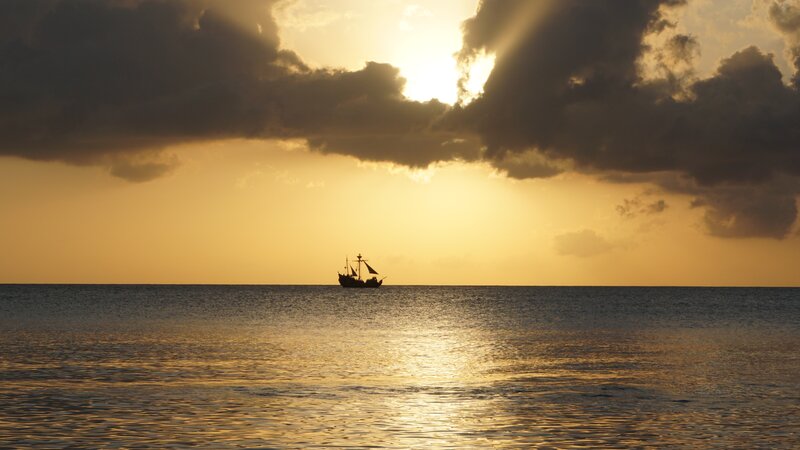 Sailboat on Ocean — Gold, Dramatic, Sunset, Photograph, Sun