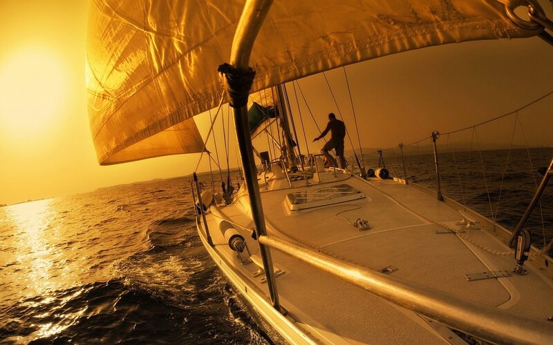 Sailboat on Ocean — Gold, Serene