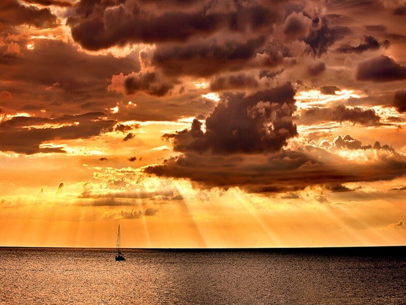 Sailboat on Ocean — Orange, Dramatic
