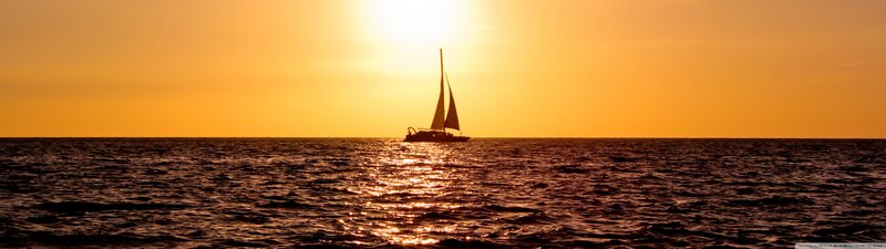 Sailboat on Ocean — Orange, Serene, Sunset, Photograph, Sun, Sky, Yellow, Black