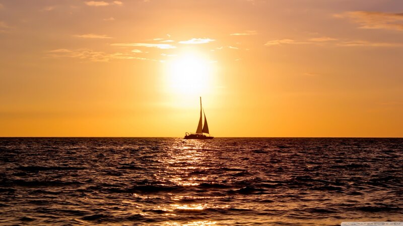 Sailboat on Ocean — Orange, Serene, Sunset