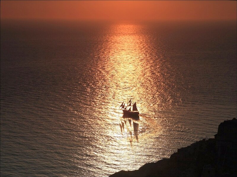 Sailboat on Ocean — Orange, Serene