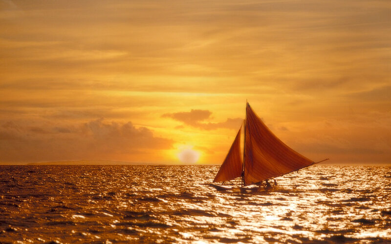 Sailboat on Ocean — Orange, Sunset