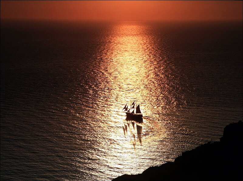 Sailboat on Ocean — Orange