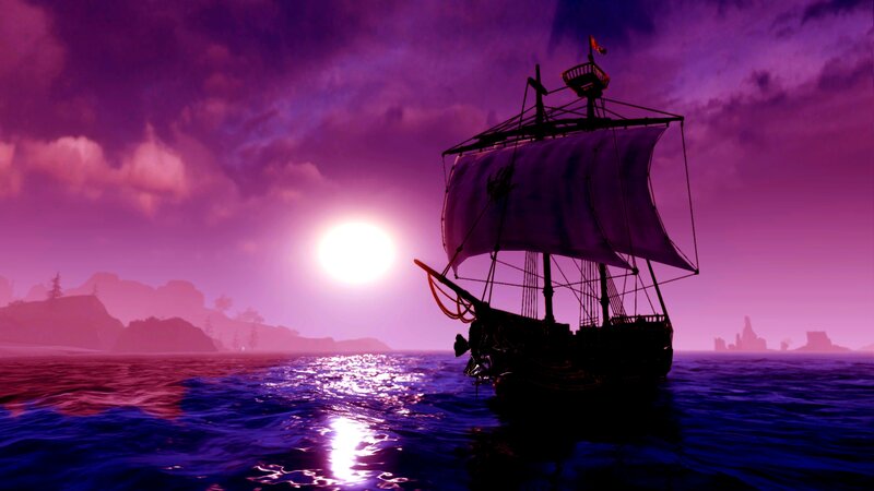 Sailboat on Ocean — Purple, Dramatic, Sunset, 3d Render