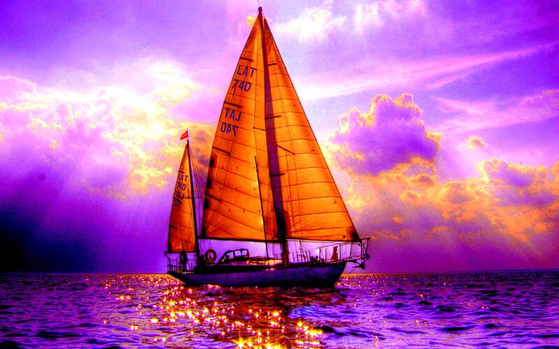 Sailboat on Ocean — Purple, Dramatic