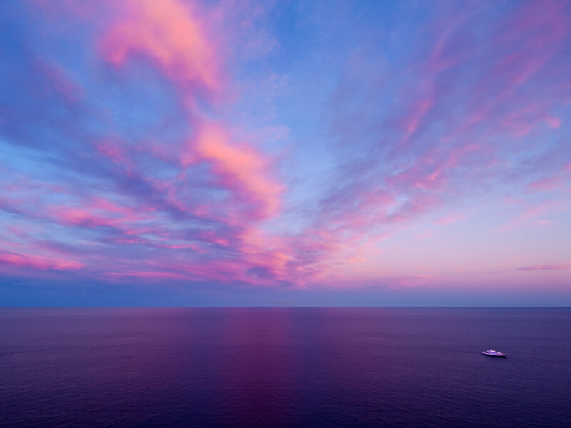Sailboat on Ocean — Purple, Serene