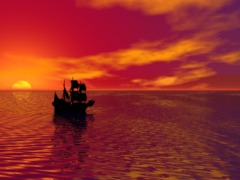 Sailboat on Ocean — Red, Dramatic